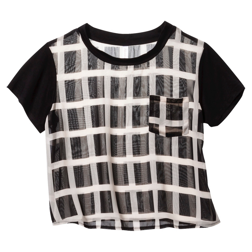 Xhilaration Juniors Cropped Chiffon Tee   Black/Cream M(7 9)