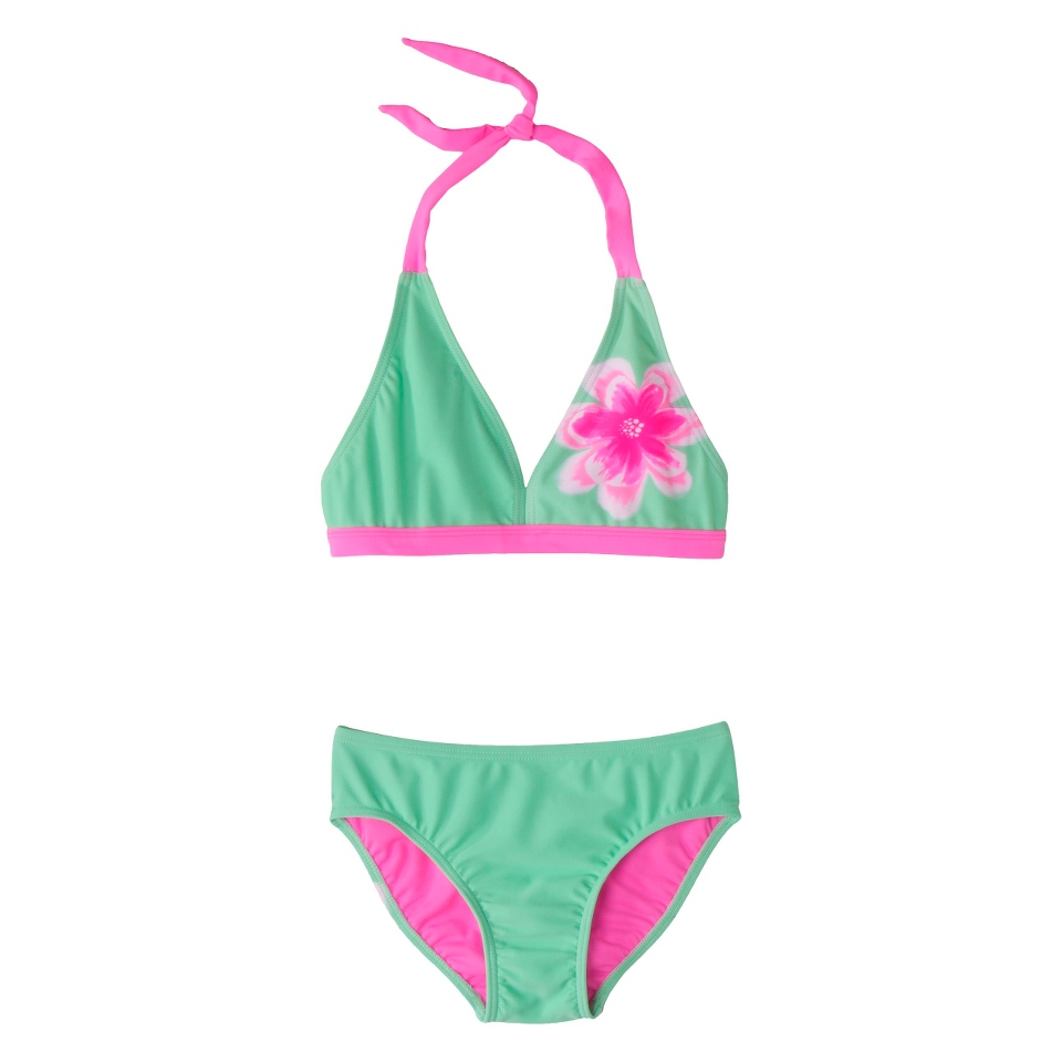 Girls 2 Piece Halter Flower Bikini Swimsuit Set   Mint S