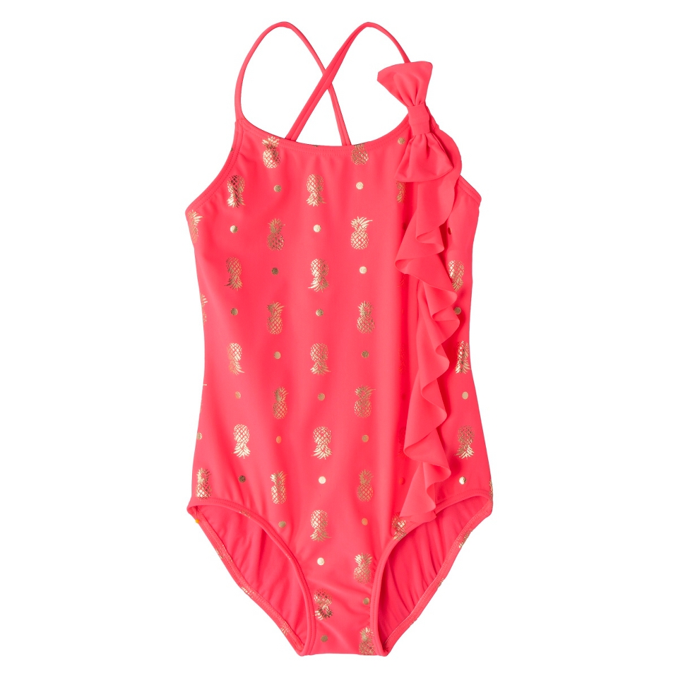 Girls 1 Piece Ruffled Swimsuit   Pink XS