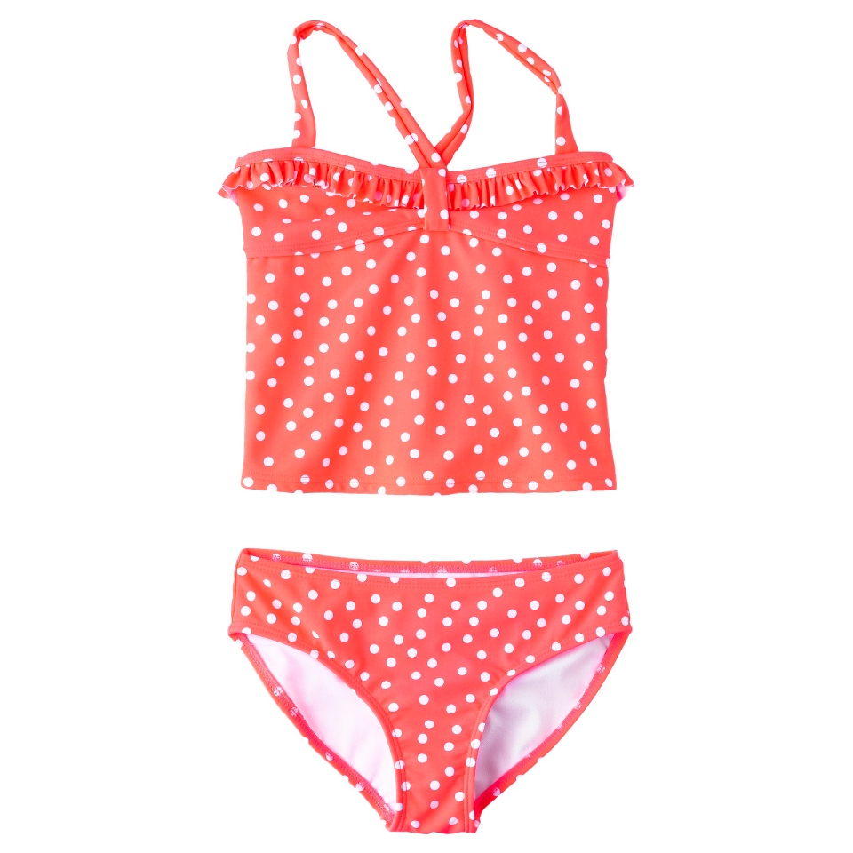 Girls 2 Piece Polka Dot Tankini Swimsuit Set   Pink XL