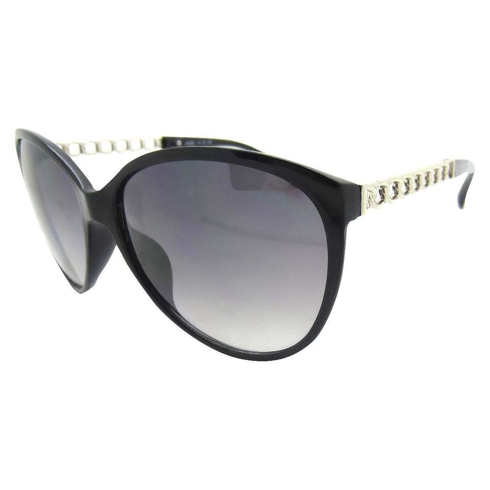 Womens Chain Temple Cateye Sunglasses   Black