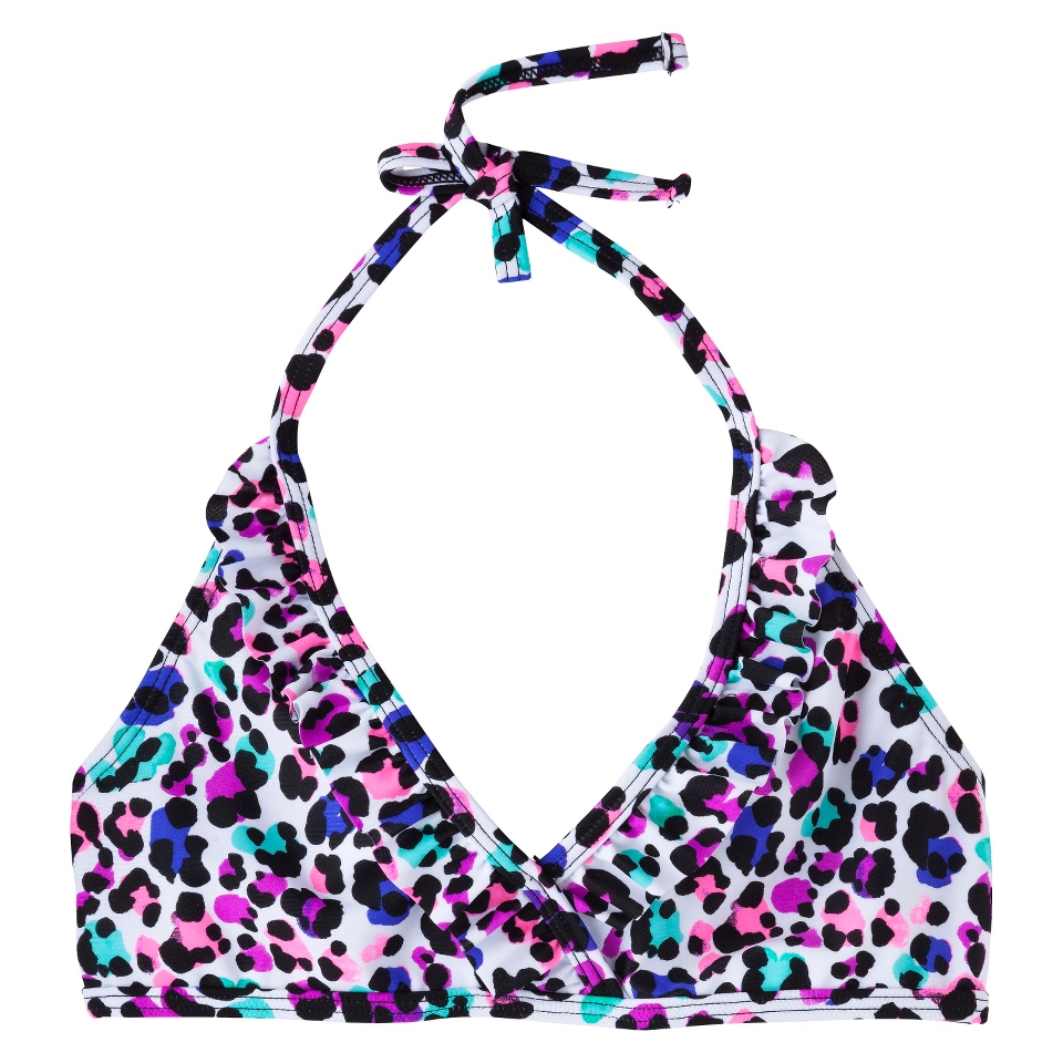 Girls Leopard Spot Halter Bikini Swim Top   White XL