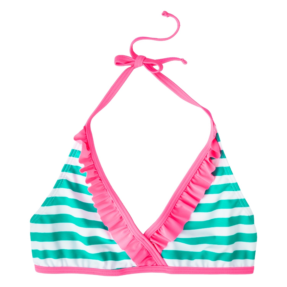 Girls Striped Halter Bikini Swim Top   Turquoise XL