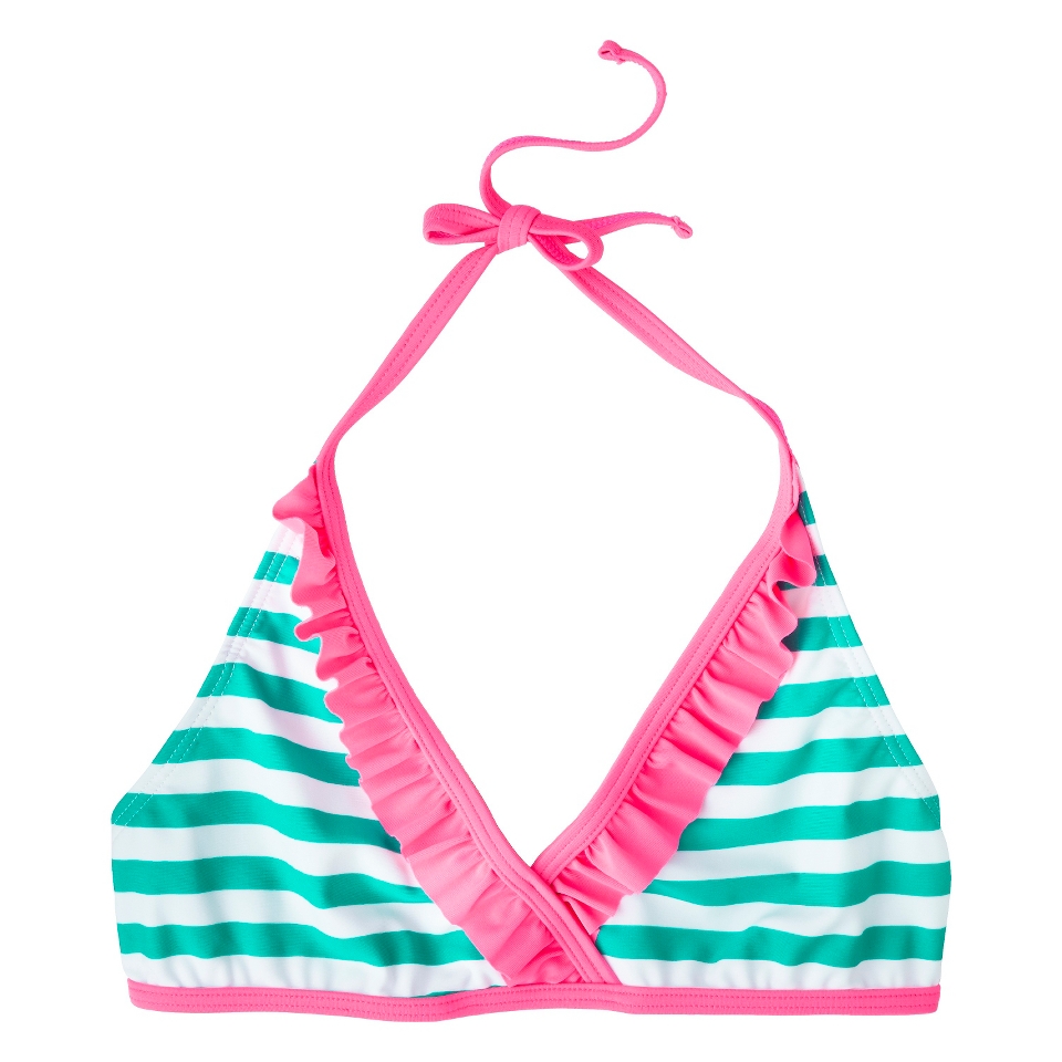 Girls Striped Halter Bikini Swim Top   Turquoise S