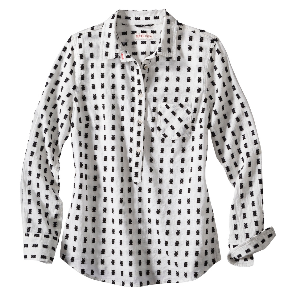 Merona Womens Popover Favorite Shirt   White/Black   XL