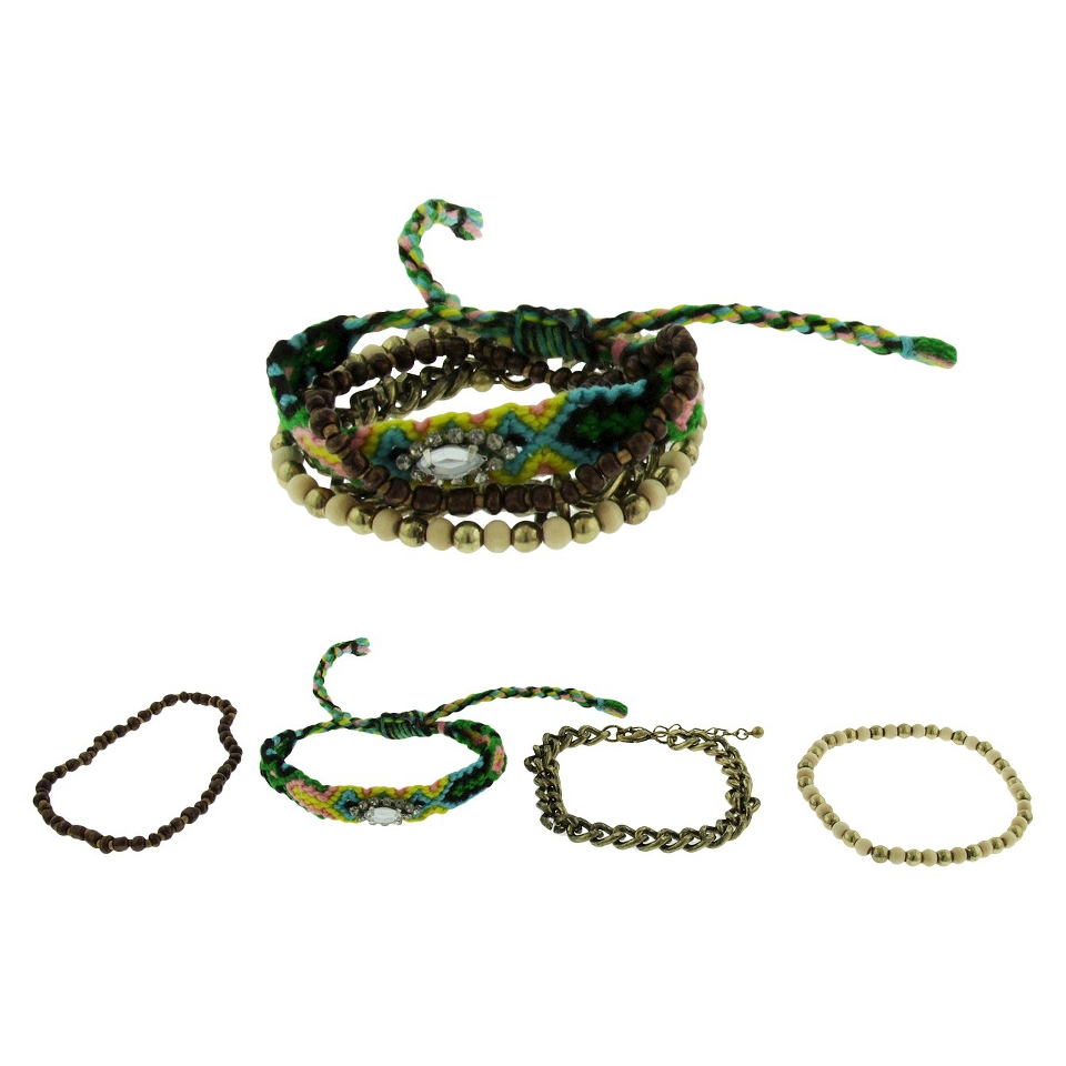 Womens Four Piece Woven/Stretch Friendship Bracelets with Seed Beads and Chain