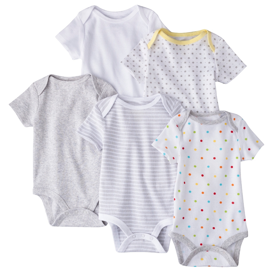 Circo Newborn 5 Pack Short sleeve Bodysuit   White/Grey 18 M