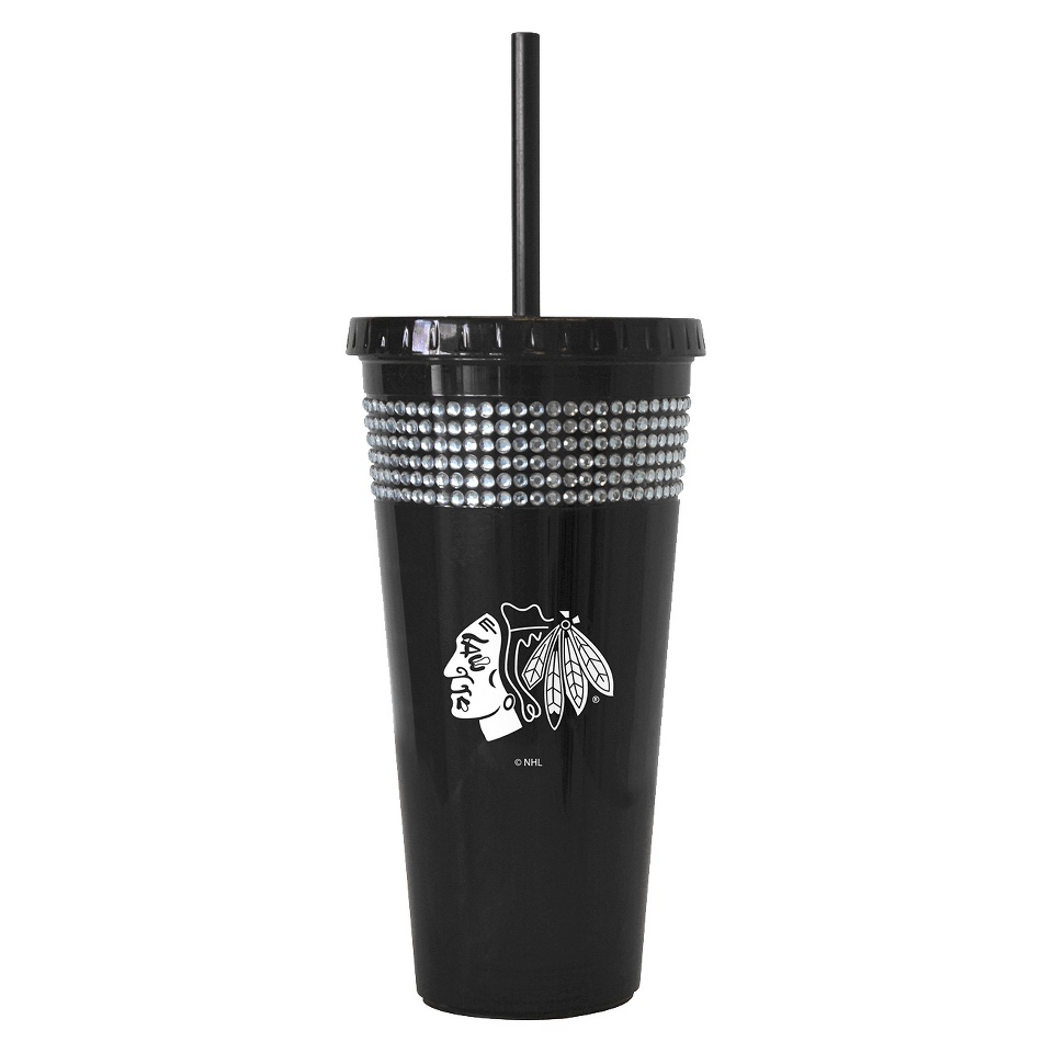 Boelter Brands NHL 2 Pack Chicago Blackhawks Bling Straw Tumbler   Black (22 oz)