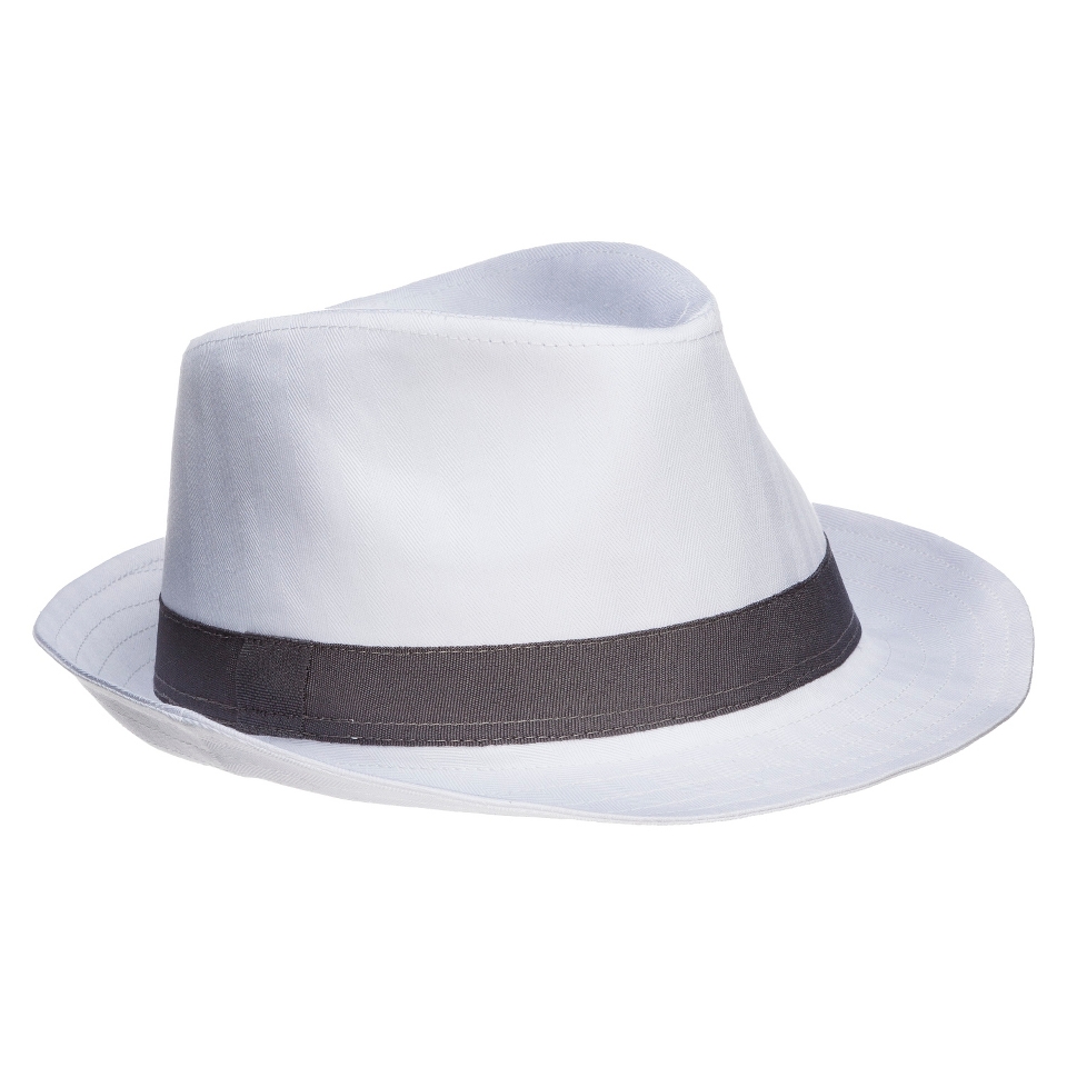 Mens White Fedora With Gray Stripe   OS