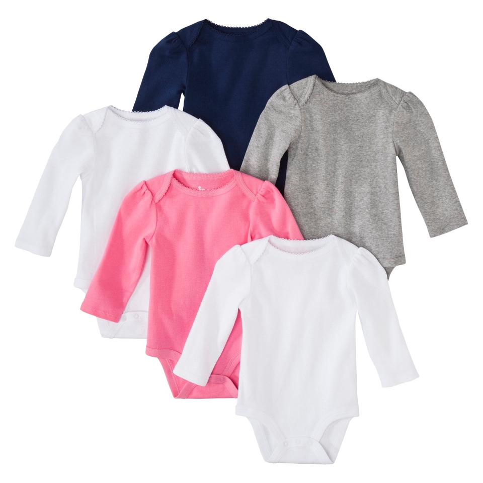 Circo Newborn Girls 5 Pack Long sleeve Bodysuit   Pink/Grey/Blue/White 9 M