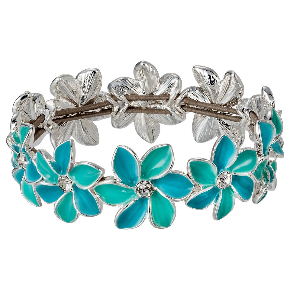 Lonna & Lilly Enamel Flower Stretch Bracelet   Turquoise/Silver