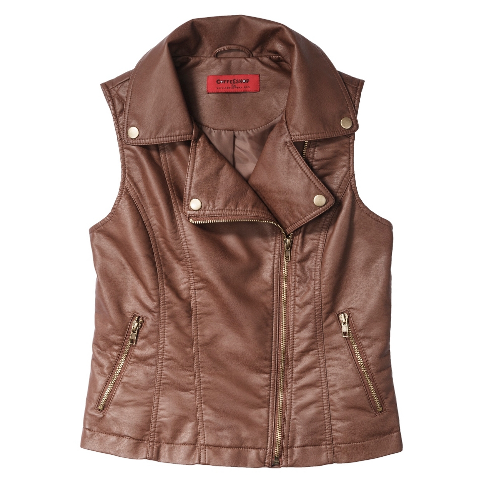 Coffee Shop Juniors Faux Leather Vest  Cognac XL