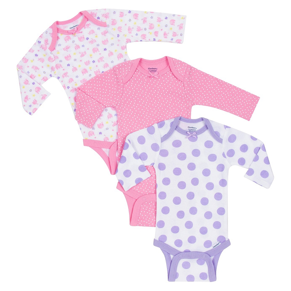 Gerber Onesies Newborn Girls 3 Pack Side Snap Onesies   0 3 M