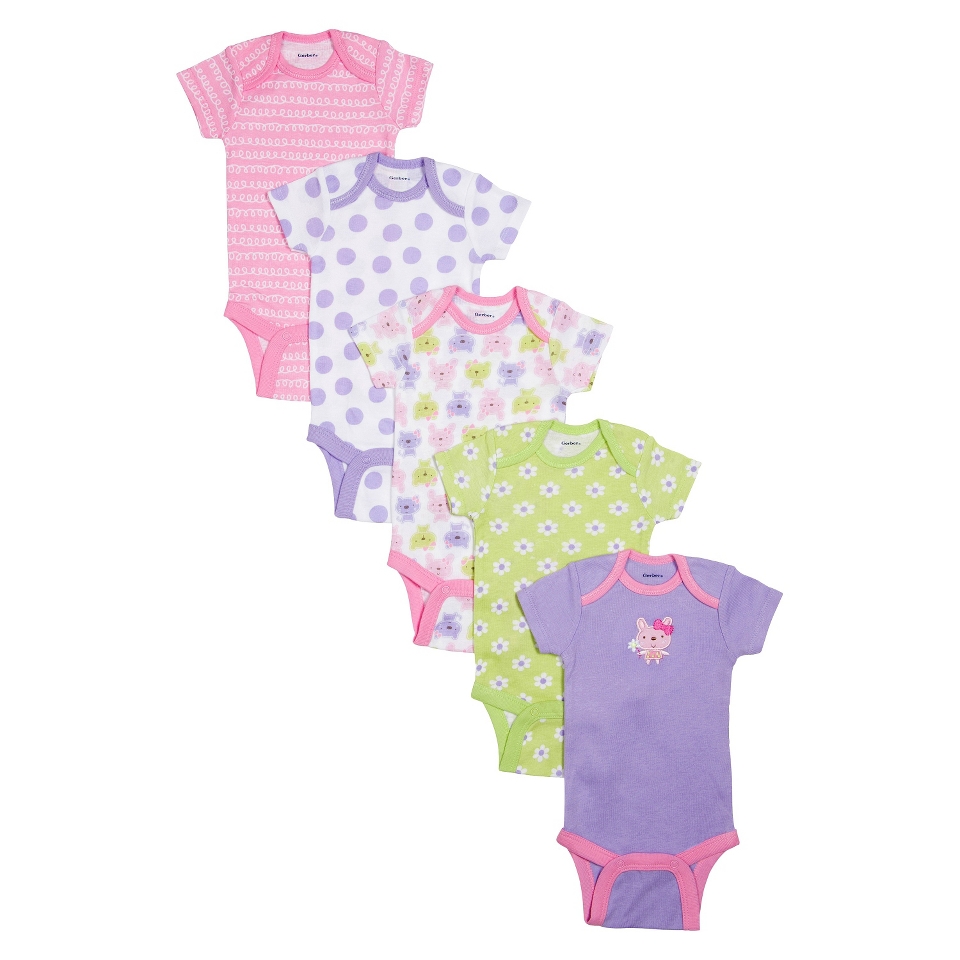 Gerber Onesies Newborn Girls 5 Pack Bunny Onesies   Pink/Green/Purple 3 6 M