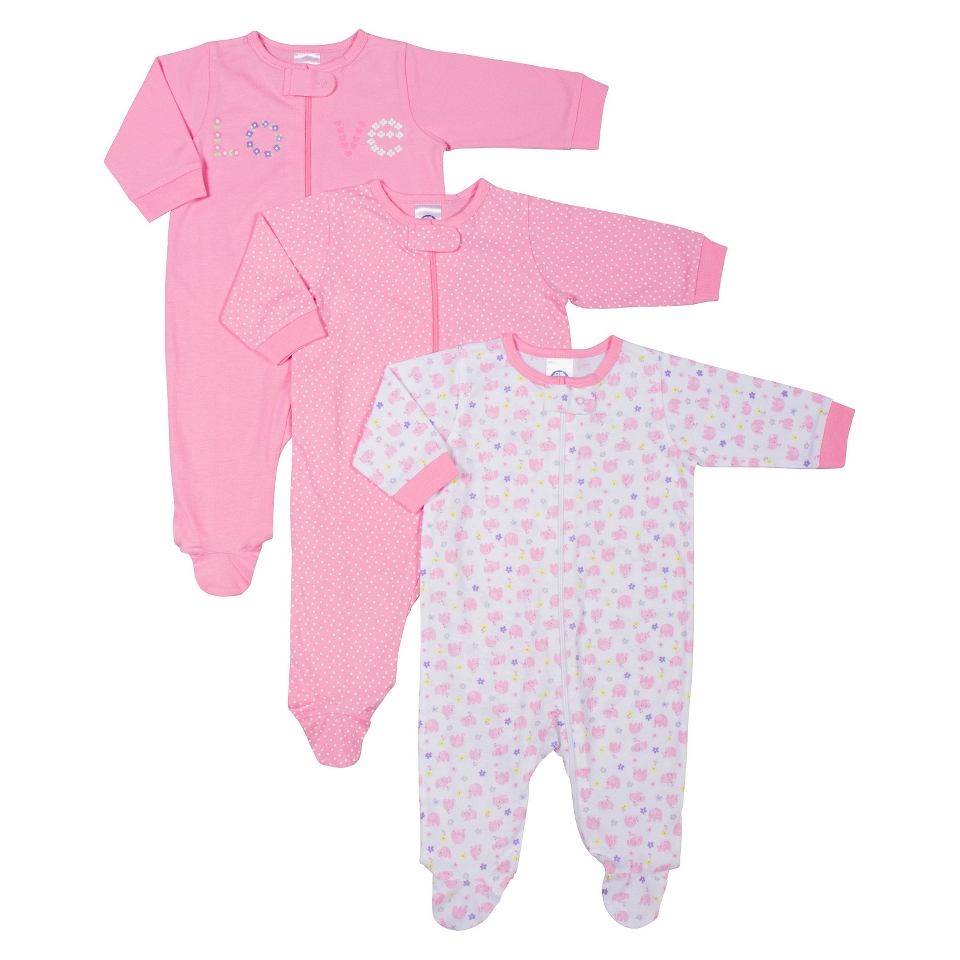 Gerber Newborn Girls 3 Pack Assorted Zipper Front Sleep N Play   Pink 3 6 M
