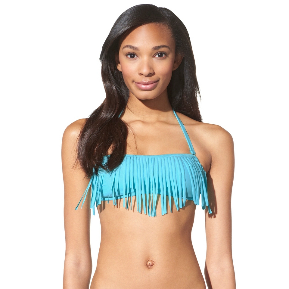 Xhilaration Juniors Bandeau Swim Top w/ Fringe  Blue Frost M