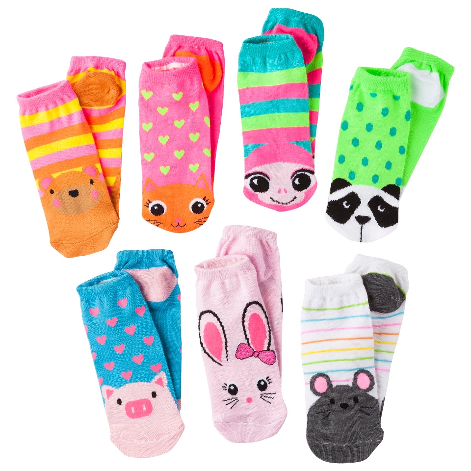 Xhilaration Girls 7pk Low Cut Animal Face Socks  Assorted 9 2.5