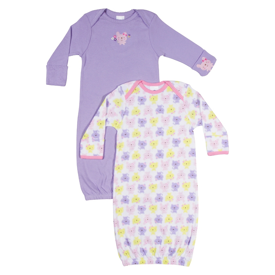 Gerber Onesies Newbor Girls 2 Pack Gown   Bunny 0 6 M