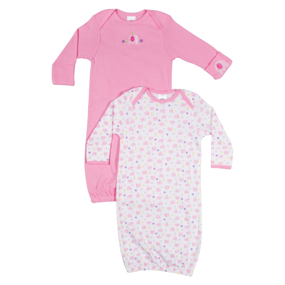 Gerber Onesies Newbor Girls 2 Pack Gown   Elephant 0 6 M