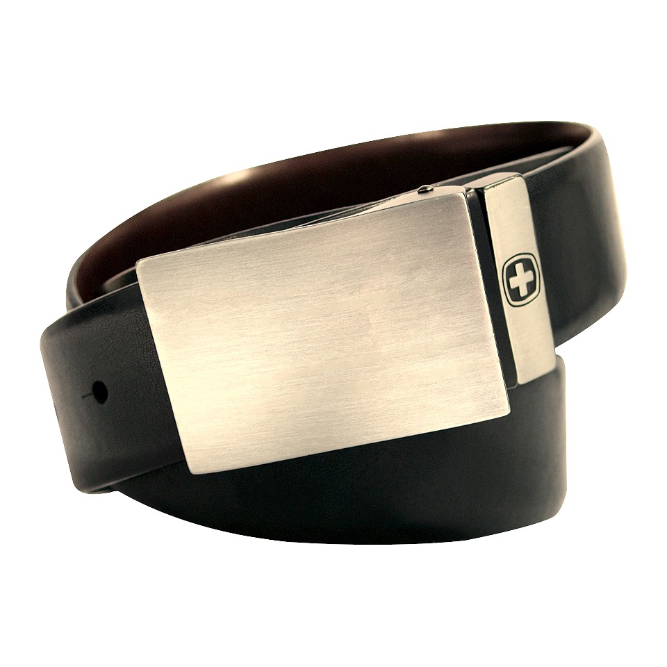 Swiss Gear Mens Genuine Leather Reversible Belt with Plaque Buckle   Charcoal L