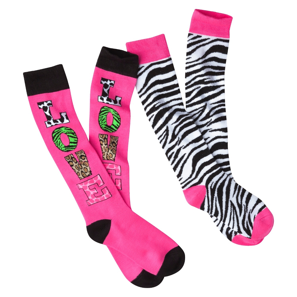 Xhilaration Girls Love Animal Print Knee High Socks 2pk   Rose 9 2.5