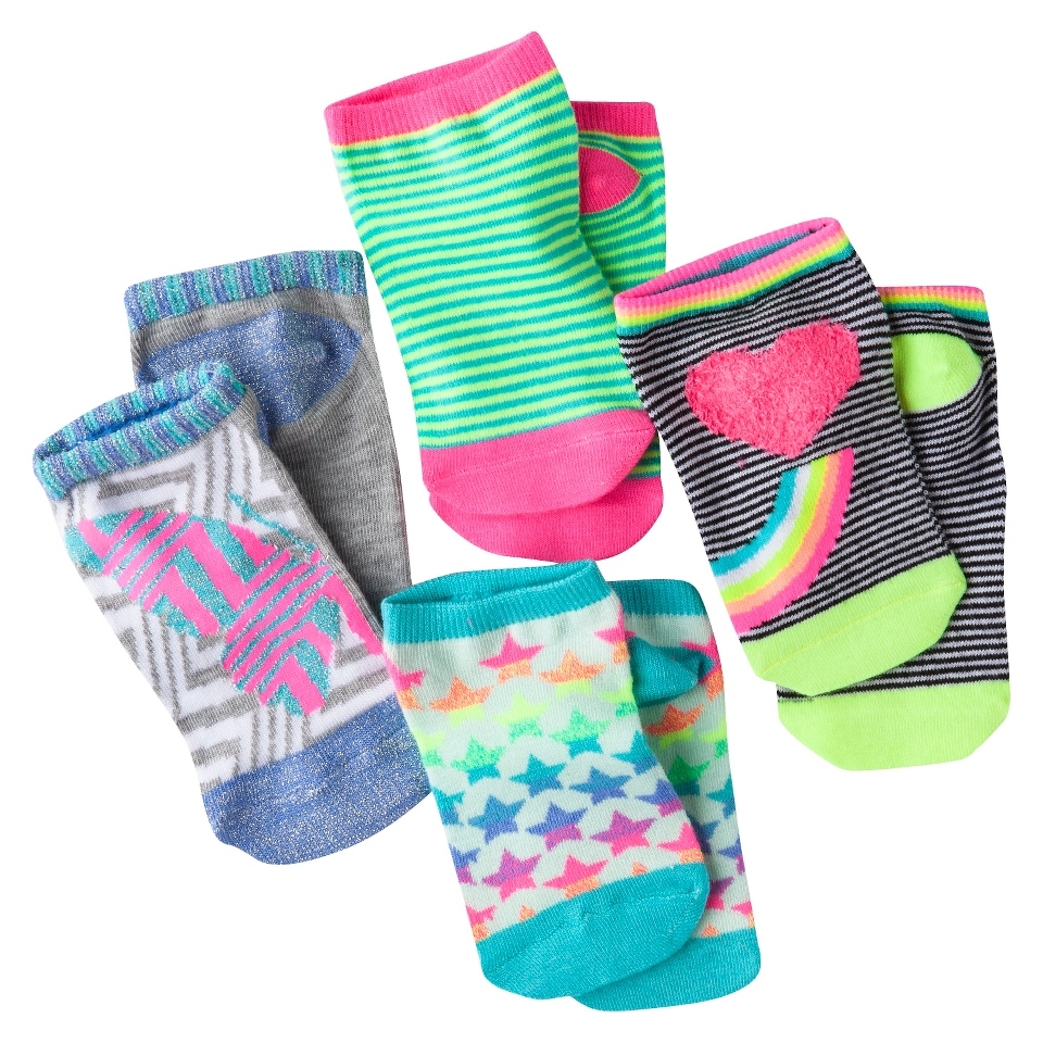 Xhilaration Girls Smiley No Show Socks 4pk   Multi Brites 9 2.5