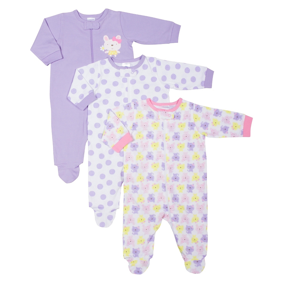 Gerber Onesies Newborn Girls 3 Pack Zip Front Sleep N Play   Bunny 6 9 M