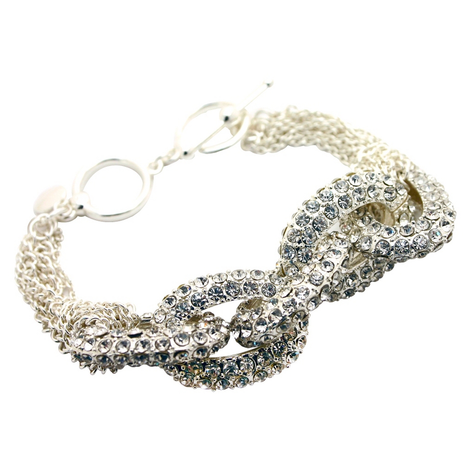 Pave Stone Link Bracelet with Chain   Silver/Clear