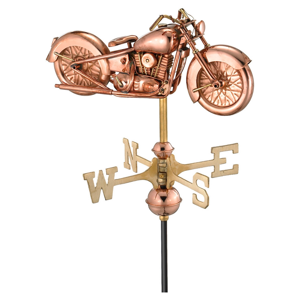 Good Directions Motorcycle Garden Weathervane   Polished Copper w/Garden Pole