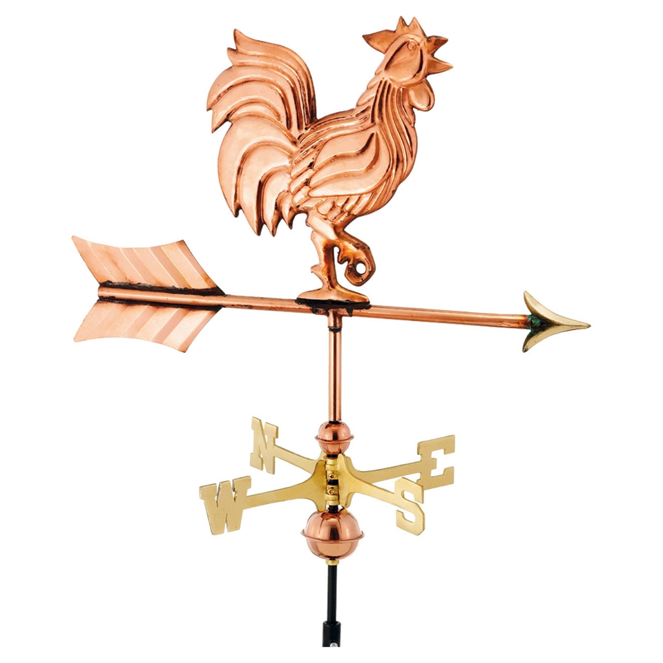 Good Directions Rooster Garden Weathervane   Polished Copper w/Roof Mount