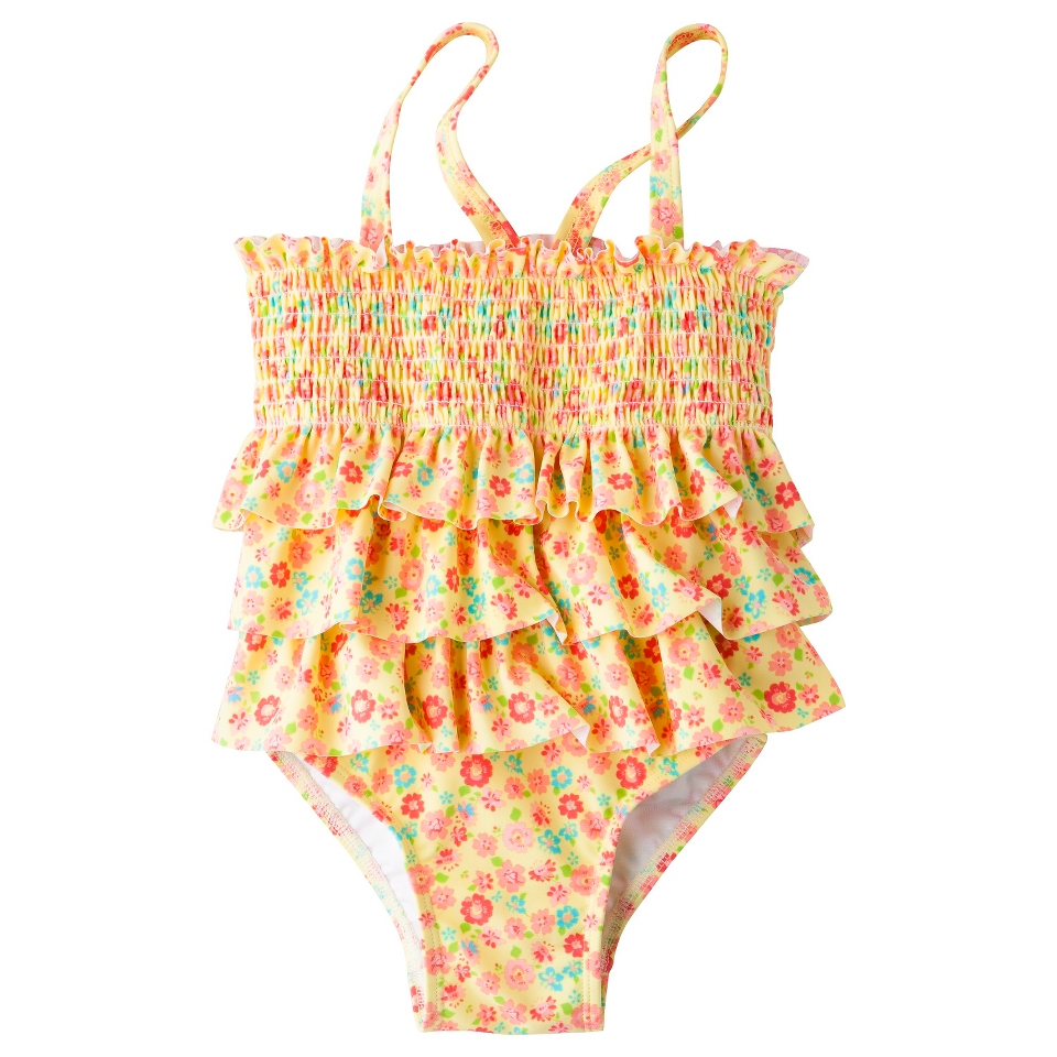 Circo Infant Toddler Girls 1 Piece Floral Swimsuit   Yellow 4T