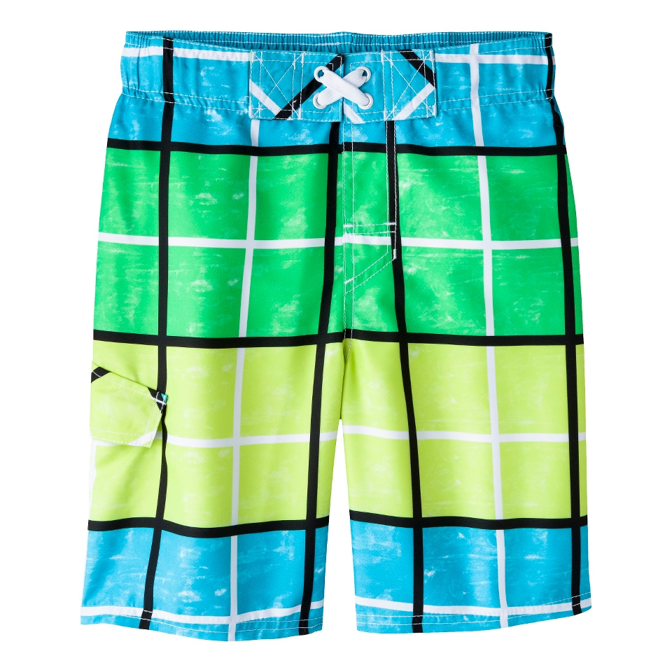 Boys Plaid Swim Trunk   Matisse Blue L