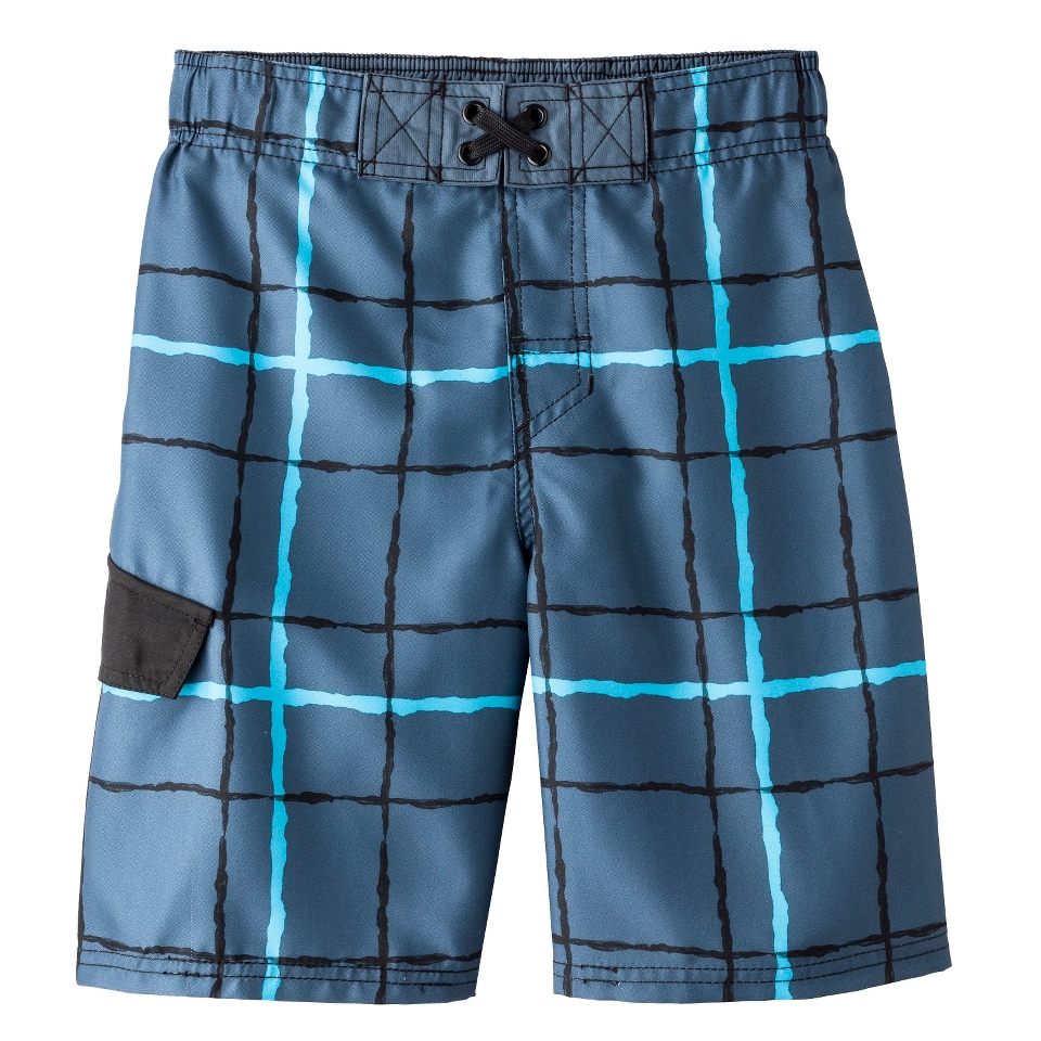 Boys Plaid Swim Trunk   Caribbean Blue XS