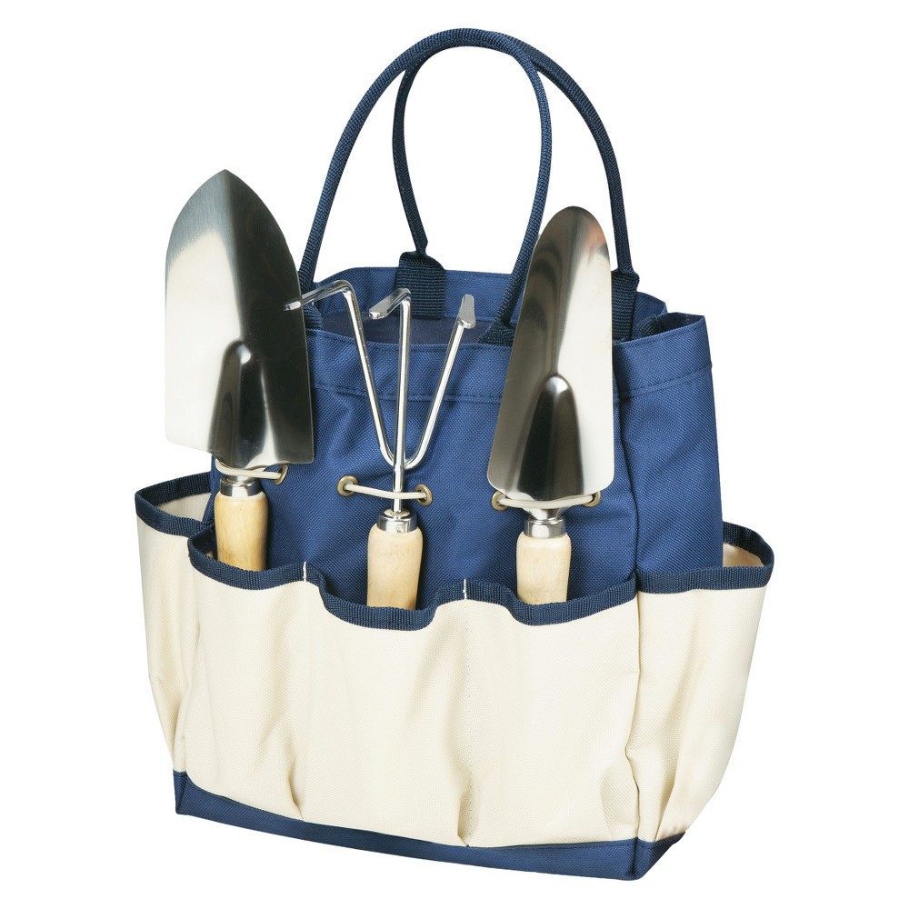 3 Pc Garden Tote Large - Navy/Cream With Tools - Picnic Time, Blue