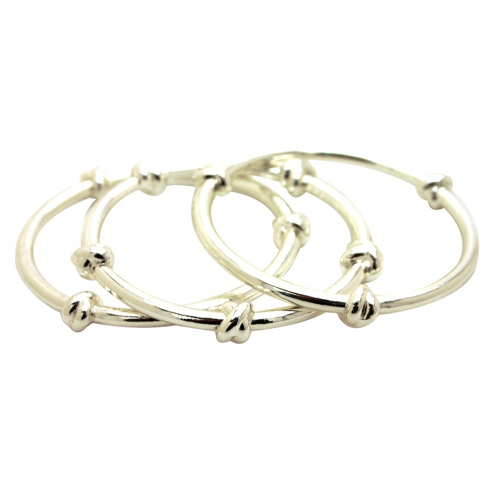 Womens Three Piece Bangle Bracelets with Knot Shaped Stations   Silver