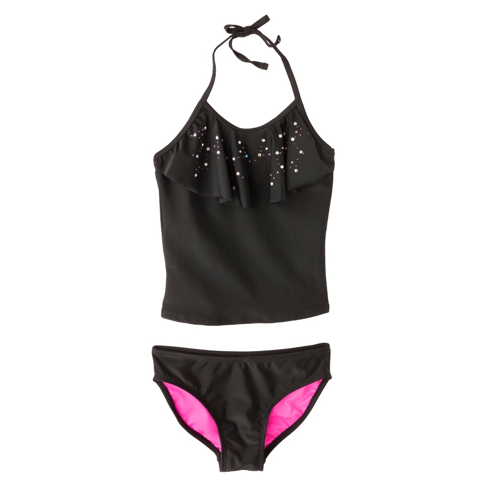 Girls 2 Piece Tankini Swimsuit Set   Black XS