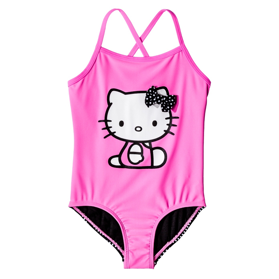 Hello Kitty Girls 1 Piece Swimsuit   Pink S