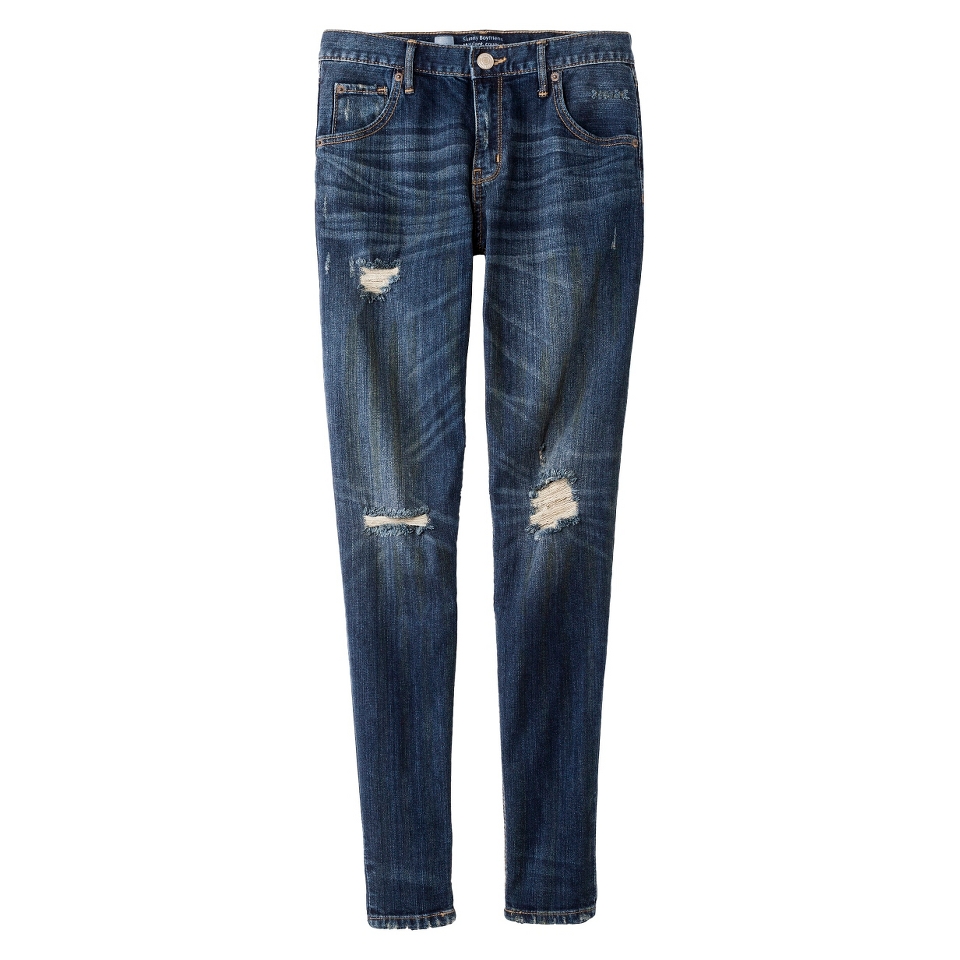 Mossimo Womens Destructed Skinny Boyfriend Denim   Dark Blue 2