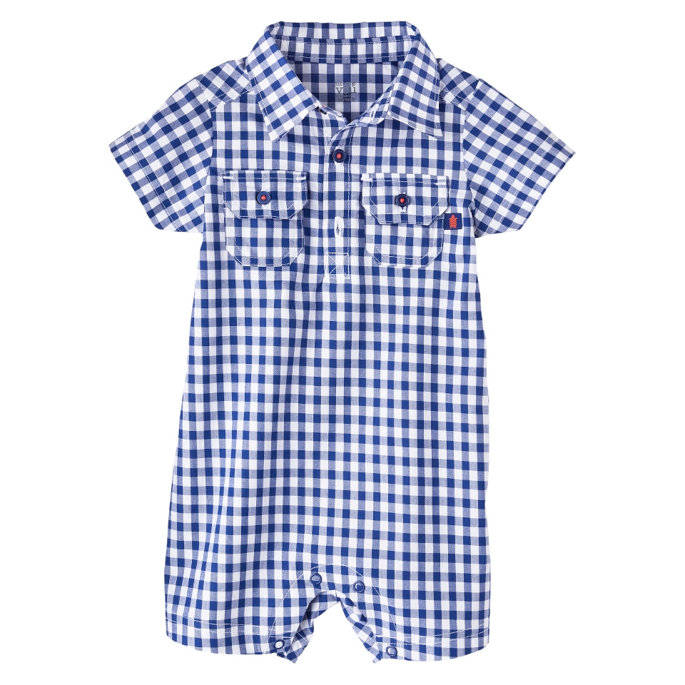 Just One YouMade by Carters Boys Short Sleeve Checked Romper   Navy/White NB