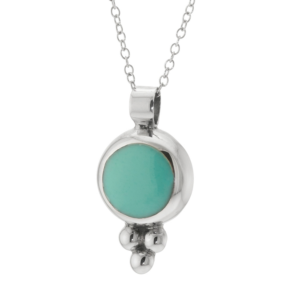 Sterling Silver Round Pendant with Chain   Turquoise (18)