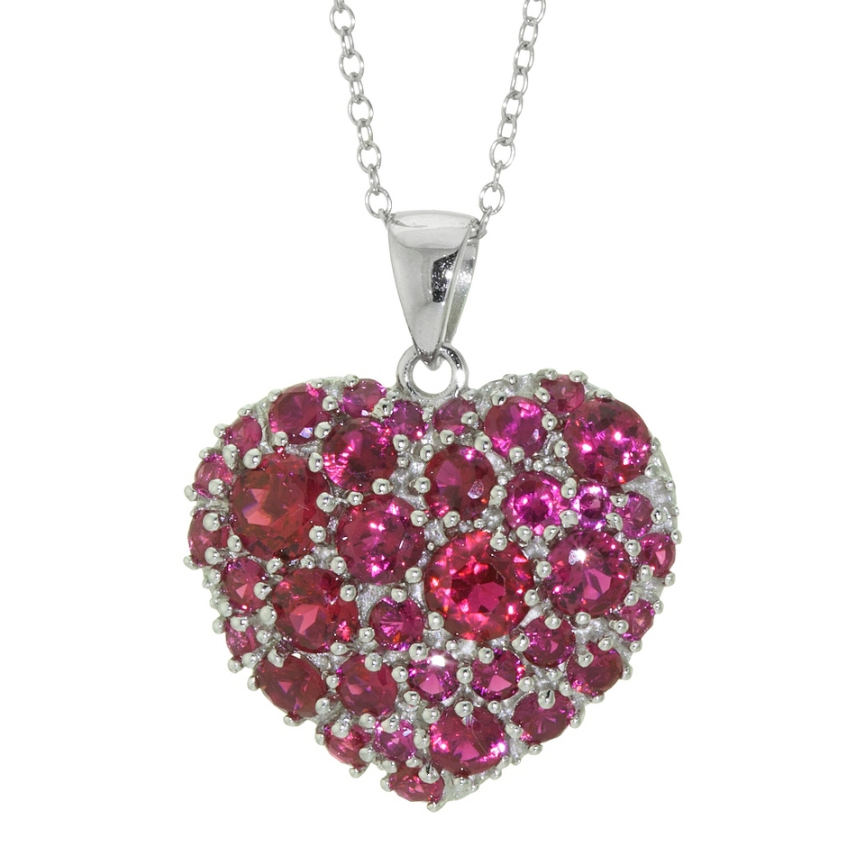 Sterling Silver Ruby Heart Pendant   Red