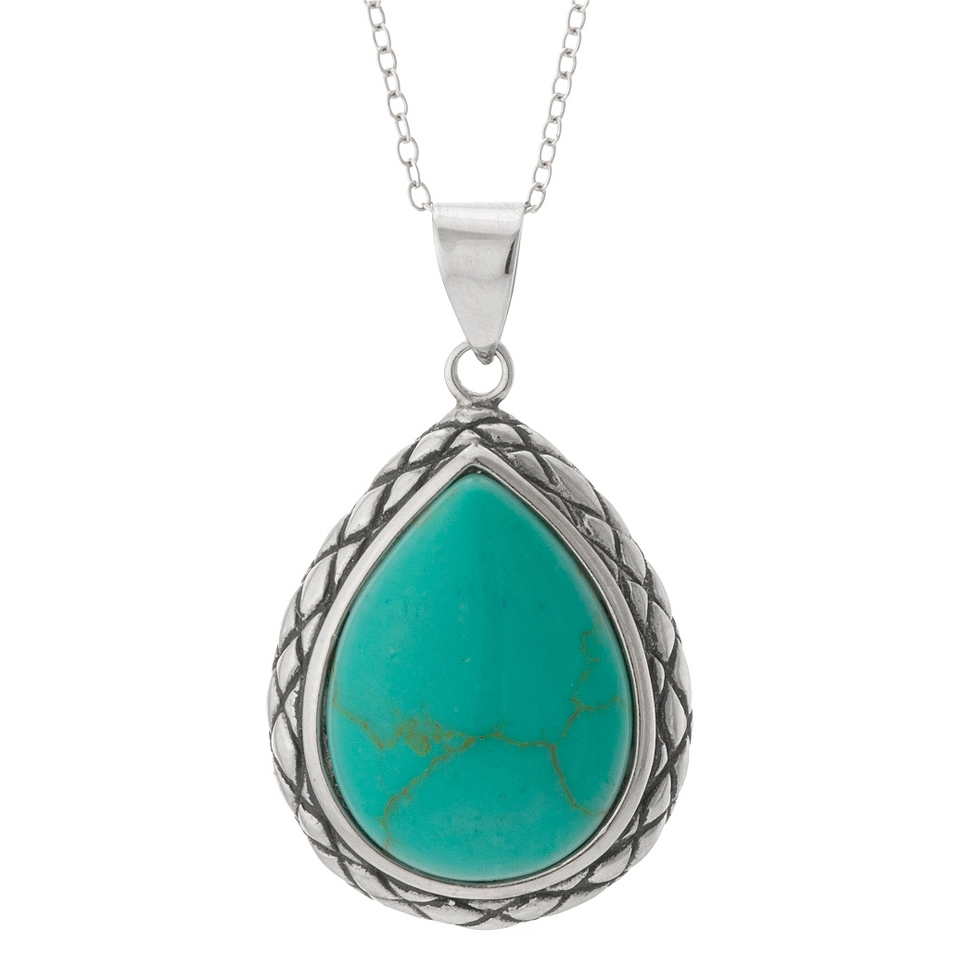 Sterling Silver Tear Pendant with Stone   Turquoise