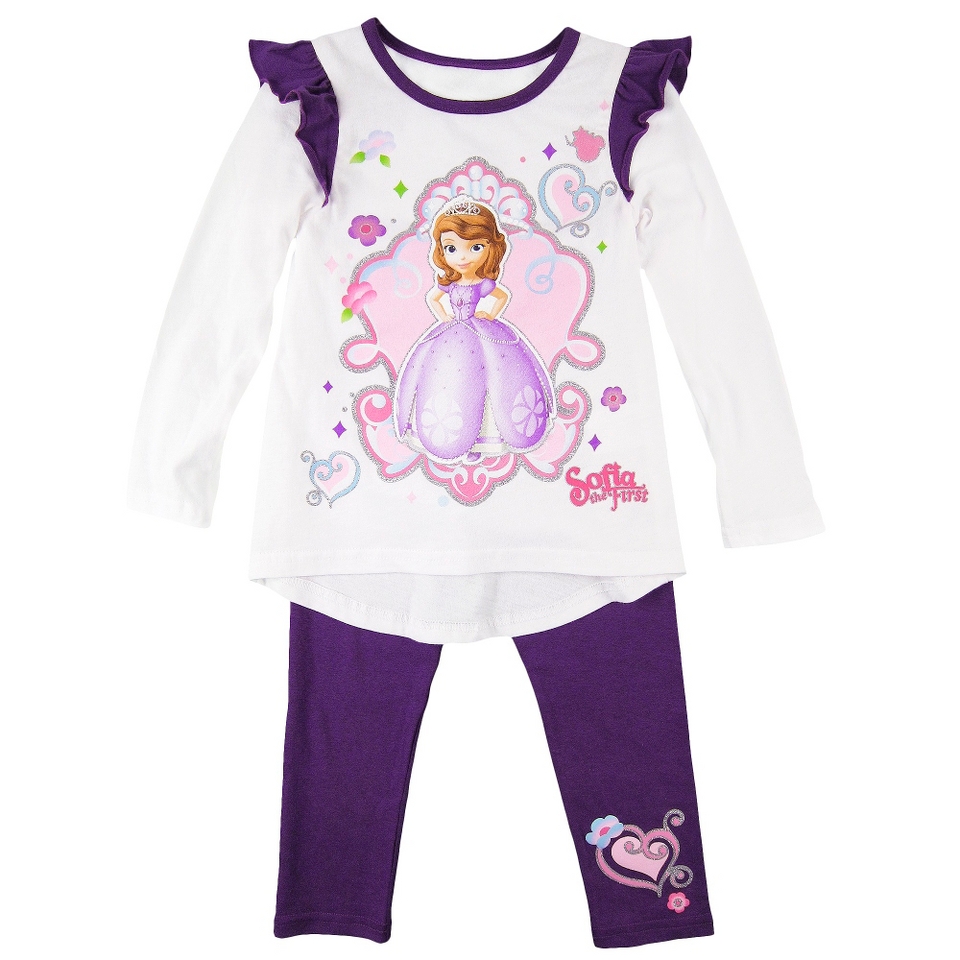 Disney Infant Toddler Girls Sofia the First Top and Bottom Set   White/Purple