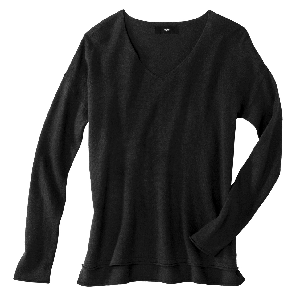 Mossimo Petites Long Sleeve V Neck Pullover Sweater   Black XSP