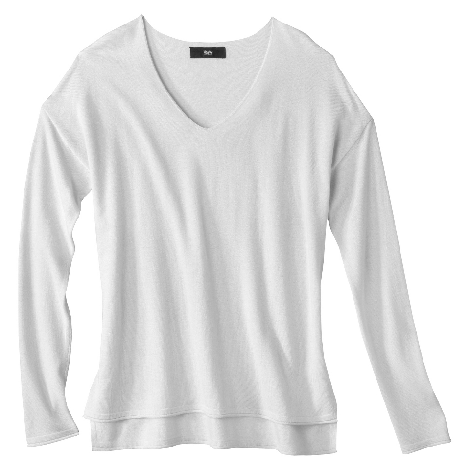 Mossimo Petites Long Sleeve V Neck Pullover Sweater   White XLP