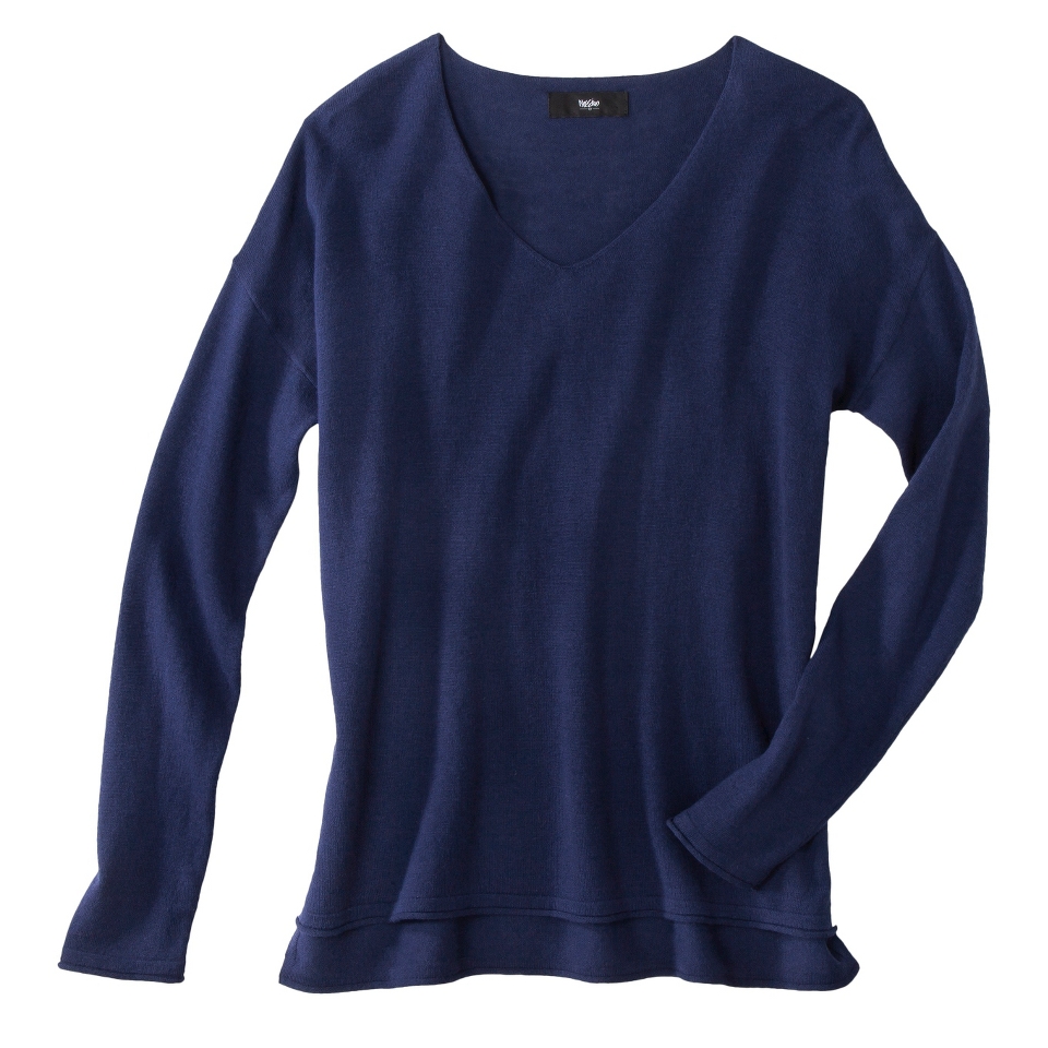 Mossimo Petites Long Sleeve V Neck Pullover Sweater   Navy Blue MP