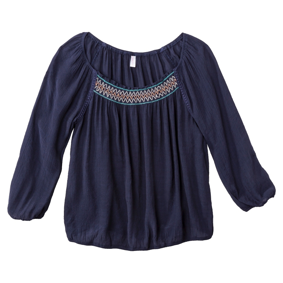 Xhilaration Juniors Peasant Top   Navy L(11 13)