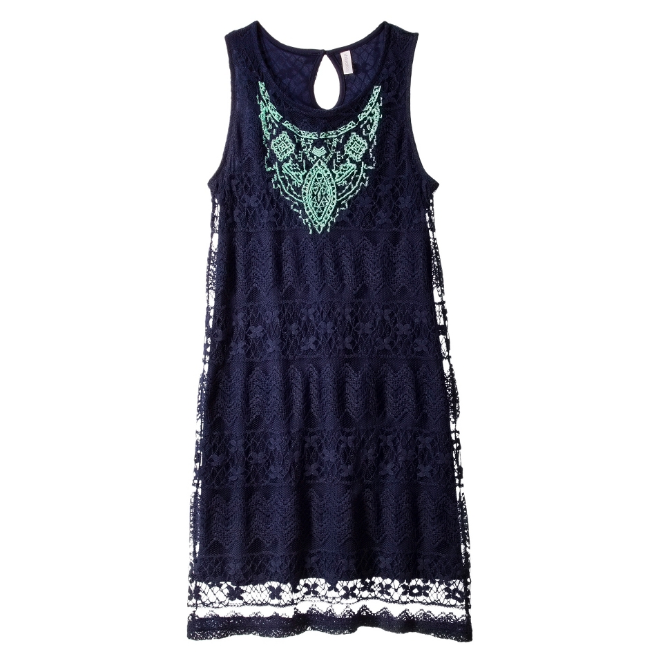 Xhilaration Juniors Embroidered Lace Shift Dress   Deep Blue Sea XXL(19)