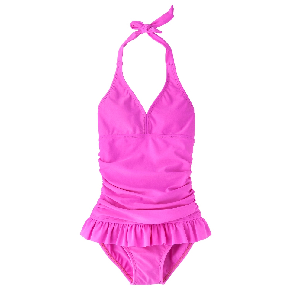 Girls 1 Piece Skirted Swimsuit   Fuchsia XS