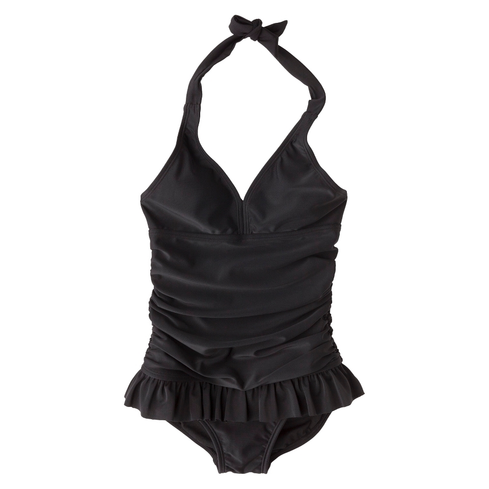 Girls 1 Piece Skirted Swimsuit   Ebony L